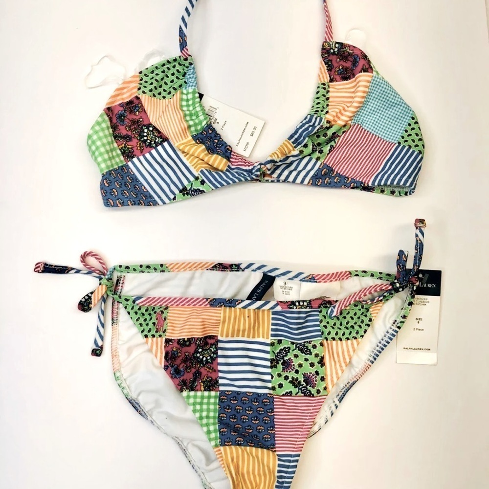 Ralph Lauren girls two pieces swimsuit patch prints size 8 NWT